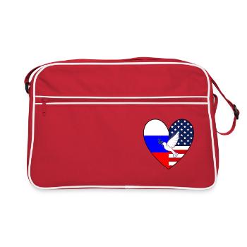 USA Russland Flagge Herz Friedenstaube - Retro Tasche - Rot/Weiß - Vorne