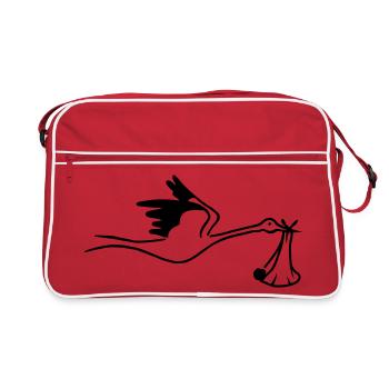 Cigogne avec bébé - Sac Retro - rouge/blanc - Devant