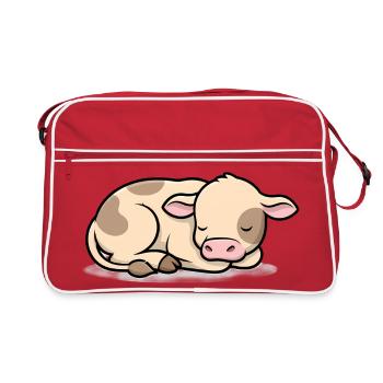 Sleeping Calf Cow Baby Cute - Retro Bag - red/white - Front