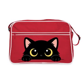 Chat Noir Curieux – Yeux Jaunes Adorables - Sac Retro - rouge/blanc - Devant