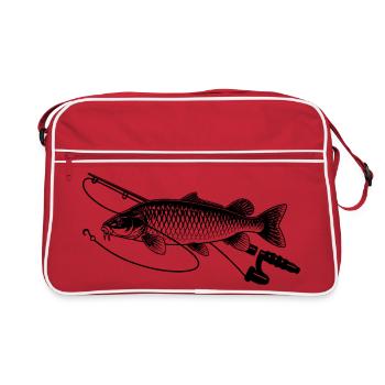 Karpfen Fisch angeln mit Rute Petri Heil - Retro Tasche - Rot/Weiß - Vorne