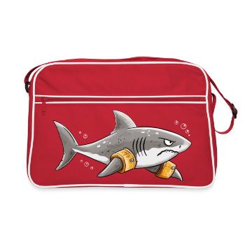 Hai Schwimmflügel Schwimmlehrer Meer Humor - Retro Tasche - Rot/Weiß - Vorne