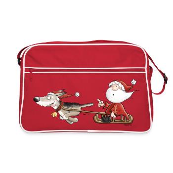 Weihnachtsmann mit Hundeschlitten I Weihnachten - Retro Tasche - Rot/Weiß - Vorne
