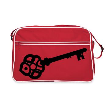 Verzierte Skelettschlüssel-Silhouette - Retro Tasche - Rot/Weiß - Vorne