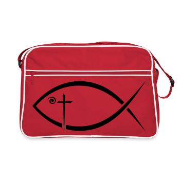 Le poisson d’Ichthy - signe du christianisme primitif - Sac Retro - rouge/blanc - Devant
