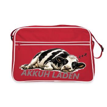 Akkuh Laden | Akku leer | Morgenmuffel - Retro Tasche - Rot/Weiß - Vorne