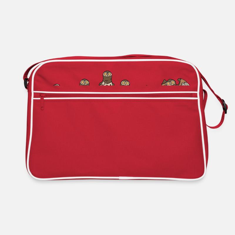 Eulen - Brown - Retro Tasche - Rot/Weiß