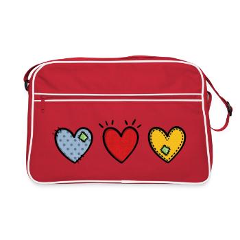 Coeurs colorés à la puissance 3 - Amour, Diversité, Famille - Sac Retro - rouge/blanc - Devant