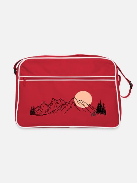 Sunset Ride Line Art on Black - Retro Bag - red/white - Front