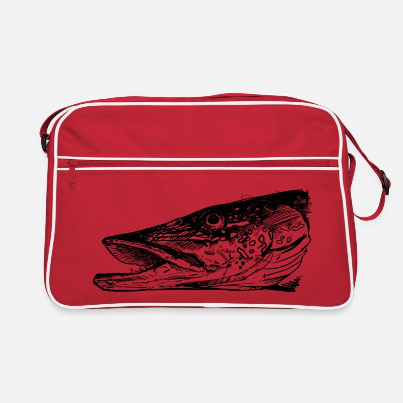 Brochet - Pêche au brochet - Poisson préféré - Sac Retro - rouge/blanc