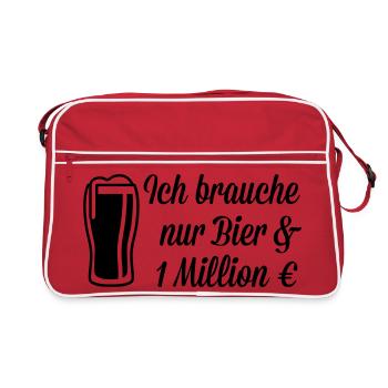 Ich brauche Bier und 1 Million Euro - Retro Tasche - Rot/Weiß - Vorne