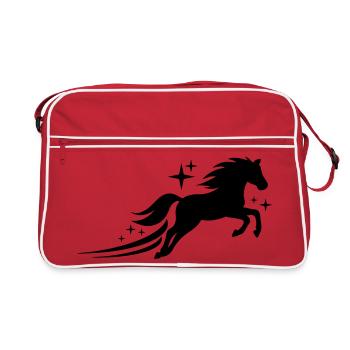 Pferd Galopp Sterne Schwarz Symbol - Retro Tasche - Rot/Weiß - Vorne