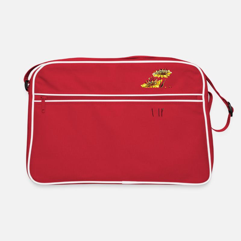 gelbe Blumen - Retro Tasche - Rot/Weiß