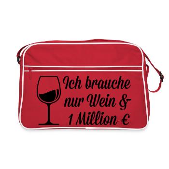 Ich brauche Wein und 1 Million Euro - Retro Tasche - Rot/Weiß - Vorne