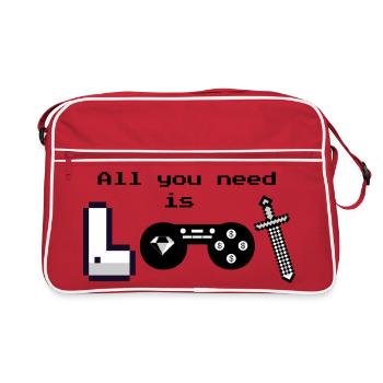 Pixel Logo Gaming "All you need is loot" - Retro Tasche - Rot/Weiß - Vorne