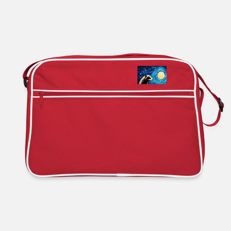 dachs, van gogh, sternennacht, tier - Retro Tasche - Rot/Weiß