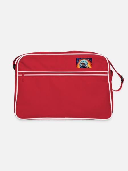 strauß, van gogh, sternennacht, tier, vogel - Retro Tasche - Rot/Weiß