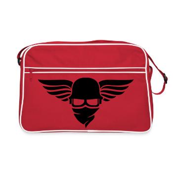 Motorcycle helmet with wing, biker helmet and biker glasses - Retro Bag - red/white - Front