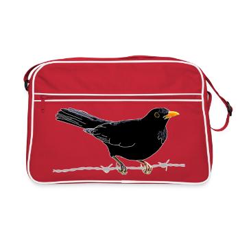 Motif naturel du merle sur siège en fil de fer - Sac Retro - rouge/blanc - Devant
