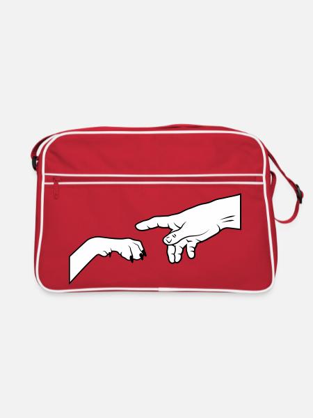 Hundepfote - gib Pfote - Retro Tasche - Rot/Weiß - Vorne