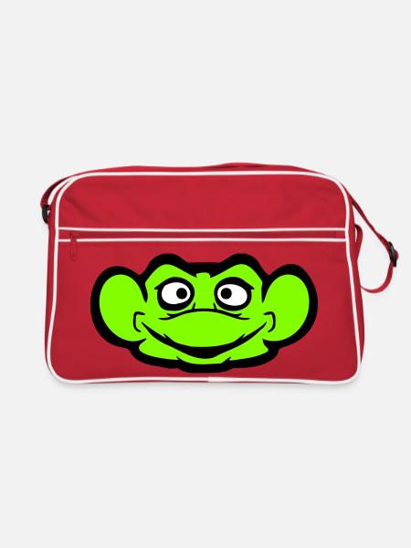 grenouille crapaud sourire drôle bande dessinée heureux cool - Sac Retro - rouge/blanc - Devant