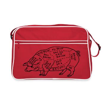 Schwein Fleisch Bacon Lustige Witzige Karte - Retro Tasche - Rot/Weiß - Vorne