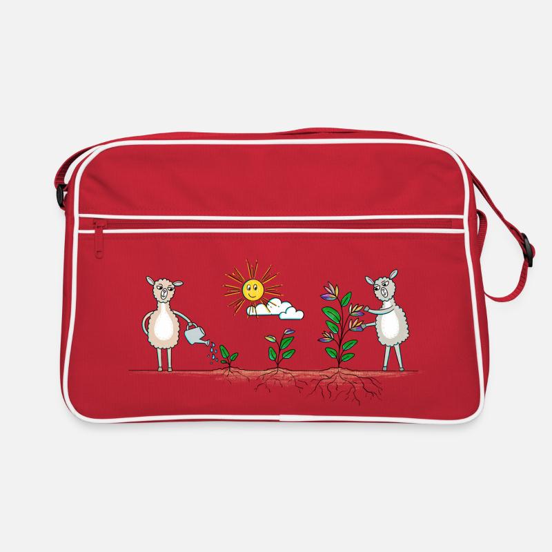 Lama Garten bunt - Retro Tasche - Rot/Weiß