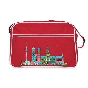 Münchner Stadtskyline Marienplatz Moderne Linienkunst - Retro Tasche - Rot/Weiß - Vorne