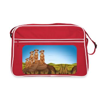 Suricate autocollante de livre sur le rocher dans la savane - Sac Retro - rouge/blanc - Devant