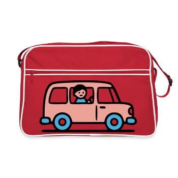 Pinker Schulbus Grafik - Retro Tasche - Rot/Weiß - Vorne