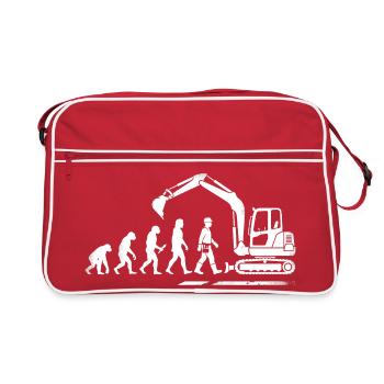 Evolution Bagger Baggerfahrer Bauarbeiter Mensch - Retro Tasche - Rot/Weiß - Vorne