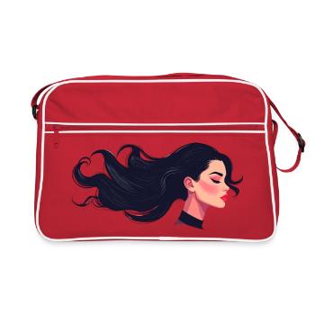 Fließende Frisur einer schwarzhaarigen Frau - Retro Tasche - Rot/Weiß - Vorne