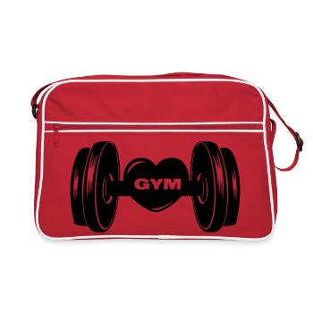 Fitness GYM Dumbbel Gewicht mit Herz - Retro Tasche - Rot/Weiß - Vorne