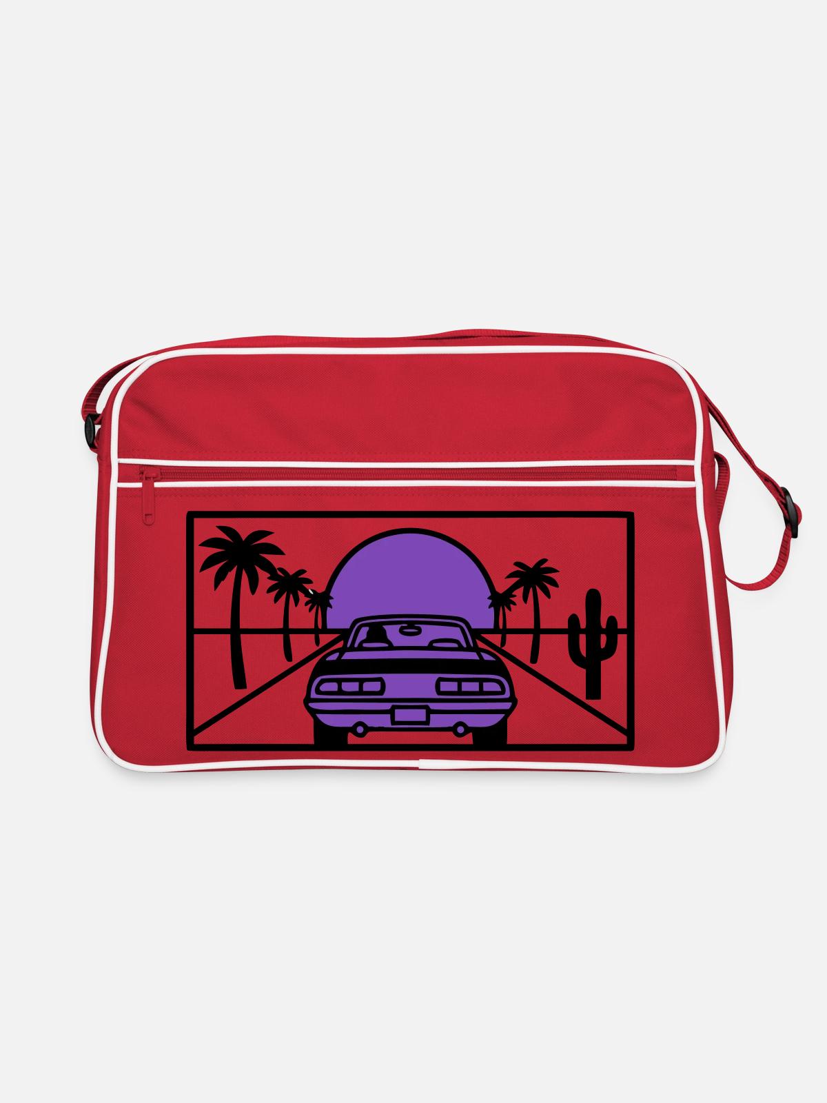 Night Driving Highway Graphic - Retro Bag - red/white - Front