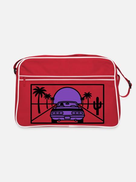 Night Driving Highway Graphic - Retro Bag - red/white - Front