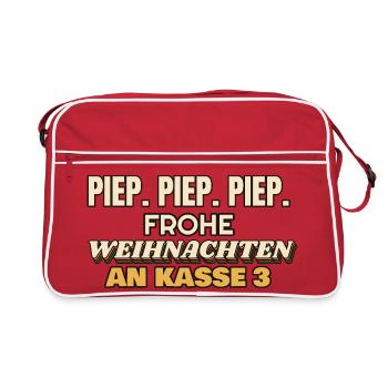 Piep Piep Piep - Frohe Weihnachten an Kasse 3 - Retro Tasche - Rot/Weiß - Vorne