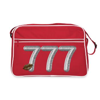 777 Angel Number Silver Glitter with Leopard lips - Retro Bag - red/white - Front