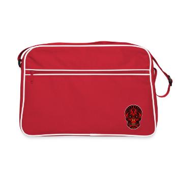 Stammesschädel Schwarz Rot Stammesschädel Stammes Tattoo - Retro Tasche - Rot/Weiß - Vorne