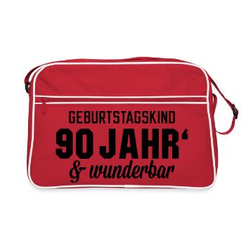 Geburtstagskind 90 wunderbar - Retro Tasche - Rot/Weiß - Vorne