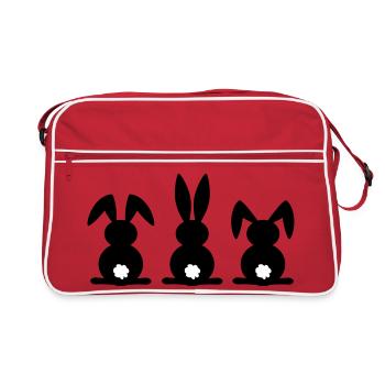 Silhouette de lapin. Joyeuse fête de Pâques ou de Pâques. Oeuf. - Sac Retro - rouge/blanc - Devant