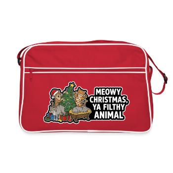 Meowy Christmas Filthy Animal Katzen Spruch - Retro Tasche - Rot/Weiß - Vorne