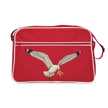 Mouette drôle qui vole des frites sur la plage - Sac Retro - rouge/blanc - Devant