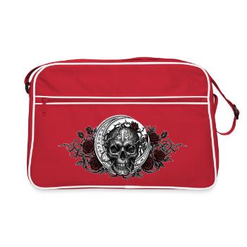 Gothic skull / skull, Moon, Red roses - Retro Bag - red/white - Front