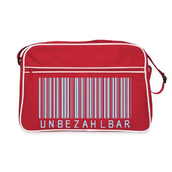 Barcode Hellblau "UNBEZAHLBAR"  - Retro Tasche - Rot/Weiß - Vorne