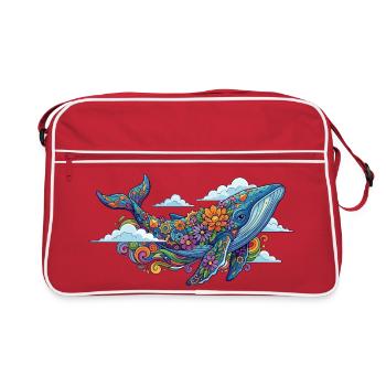 Colorful Whale with Floral Patterns Abstract Animal Art - Retro Bag - red/white - Front