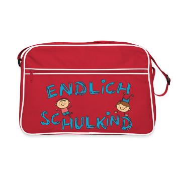 Endlich Schulkind  bunter Schulstart - Retro Tasche - Rot/Weiß - Vorne
