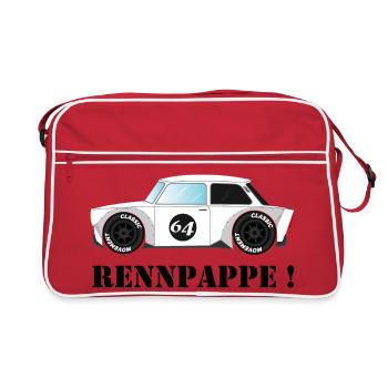 RENNPAPPE! Retro Rallye Auto Design - Retro Tasche - Rot/Weiß - Vorne