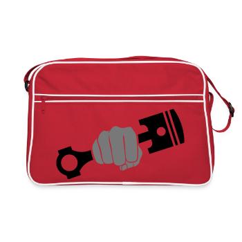Fist holds engine piston - Retro Bag - red/white - Front