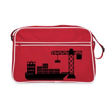 Sea container boat with crane unloading - Retro Bag - red/white - Front
