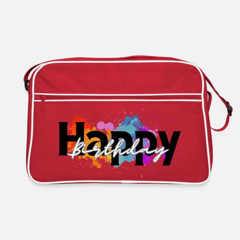 Happy birthday, Herzlichen Glückwunsch, Geburtstag - Retro Tasche - Rot/Weiß